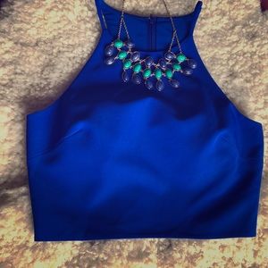 Belle Badgley Mischka Nora High Neck Crepe Crop